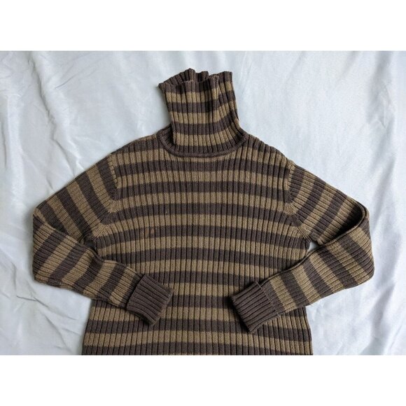 Vintage Gap Sweater Brown Striped 100% Cotton Ribbed Womens Size L - Picture 2 of 9